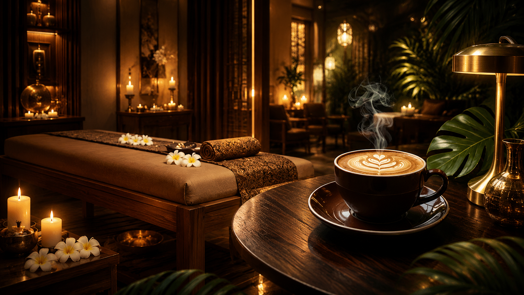 Luxury spa room opening to a tropical mountain view